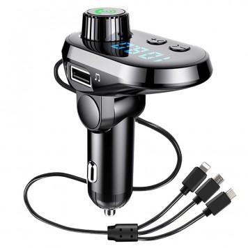 FM модулятор трансмиттер Q15 BT + кабель 3 в 1 (micro USB, Iphone, Type C)-0