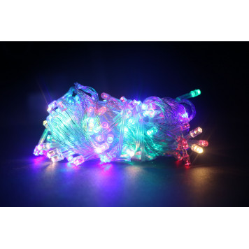 Гирлянда светодиодная 100LED цветная с белым проводом-1