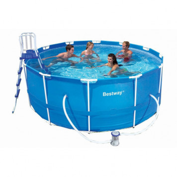 Бассейн каркасный семейный круглый Bestway 56088 366*122см с насосом тентом лестницей и подстилкой-0